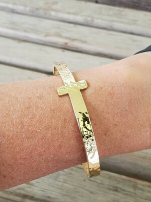 Jewelers Brass Cross Bracelet in Hammered or Smooth Finish - image5